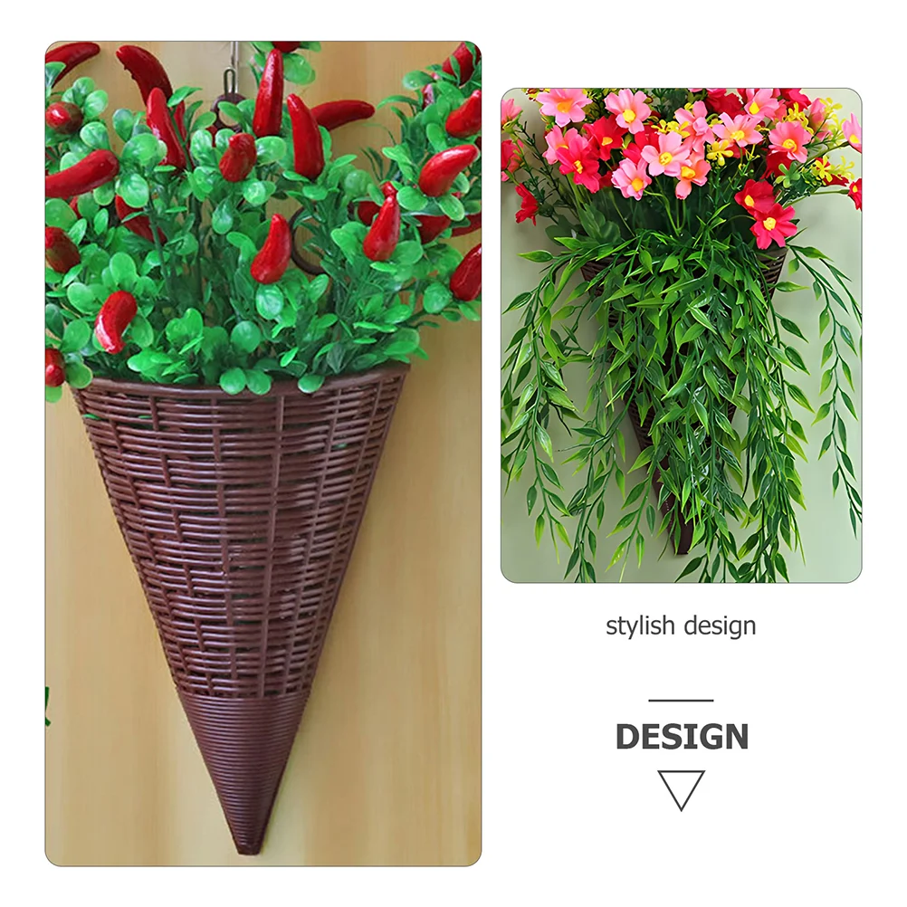 Подвесная корзина для цветов ваза в форме конуса имитация ротанга настенный