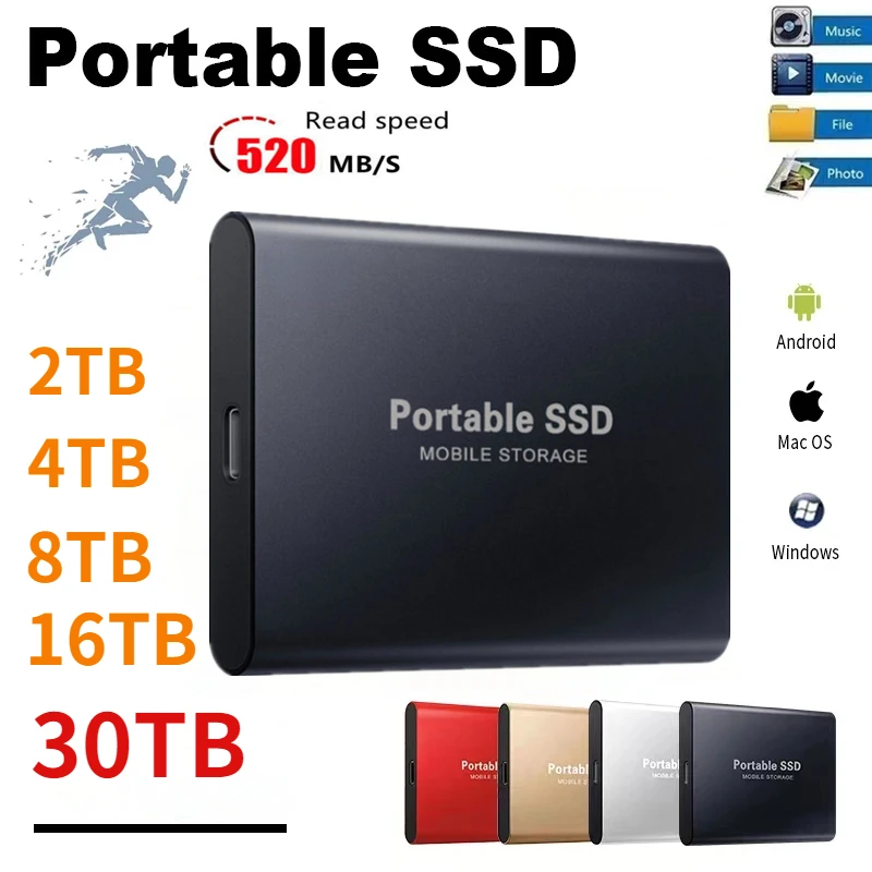 

Высокоскоростной портативный накопитель Mini SSD объемом 64 ТБ, твердотельный накопитель Type-C USB 3.1, внешний накопитель, Декорации для ноутбука/П...