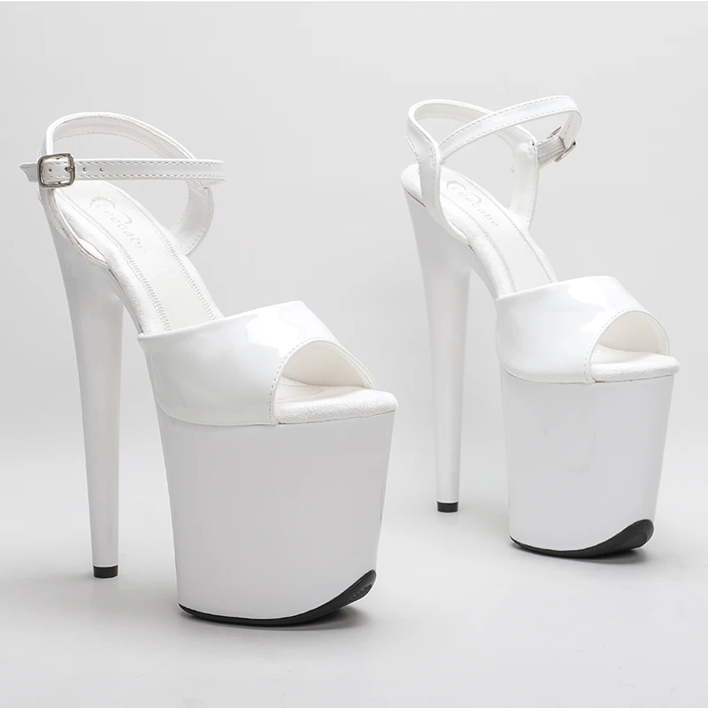 Leecabe 20cm/8inch Shinny White style high heel sandals  sexy model shoes pole dance shoes