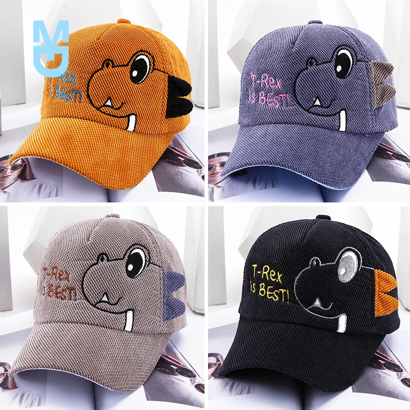 

New Lovely Baby Hat Baseball Cap Corduroy Cartoon Embroidery Dinosaur Baby Girl Boy Hat Adjustable Children Cap Toddler Bonnet