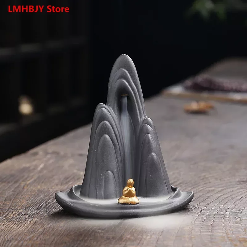 

LMHBJY Purple Sand Backflow Incense Burner High Mountain Flowing Water Small Monk Home Decoration Backflow Incense Burner Crafts