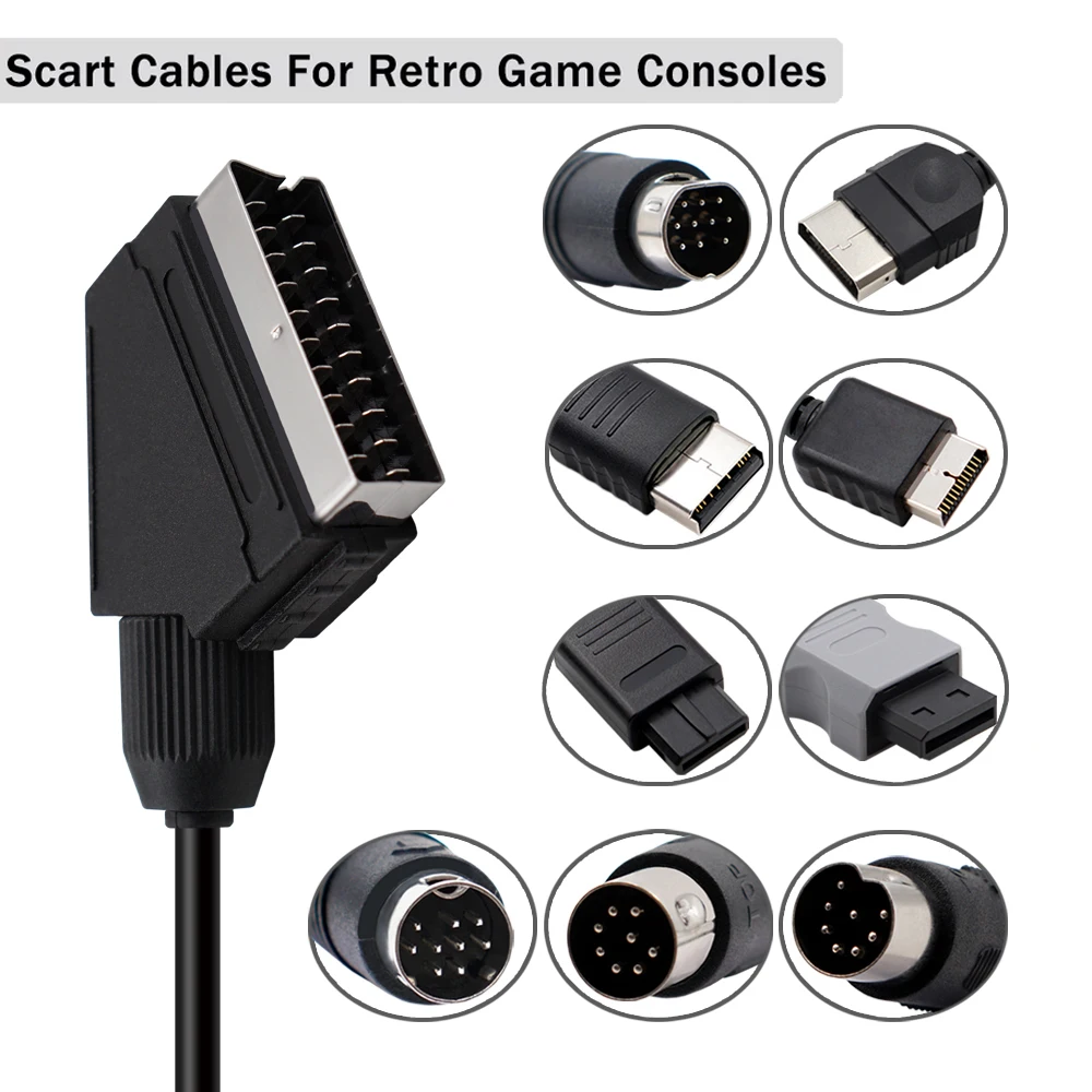 1 8 м RGB Scart кабель для PS2/PS1/PS3/SEGA Mega Drive1/MD2/DC Dreamcast/Saturn/Xbox 360 Ретро видеоигры Consoels