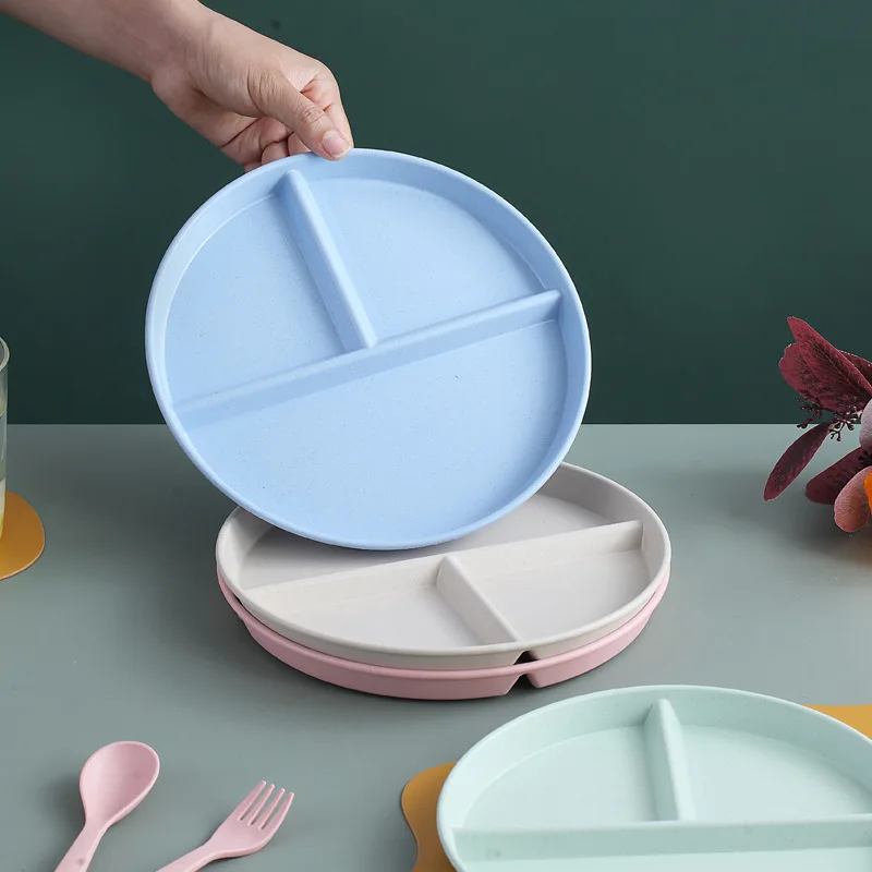 Детская тарелка с разделением на три отделения, для взрослых, из пластика, защищенная от падений.