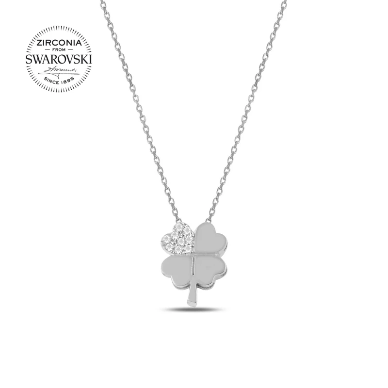 

Silver 925 Sterling Swarovski Zirconia Gemstone Clover Necklace