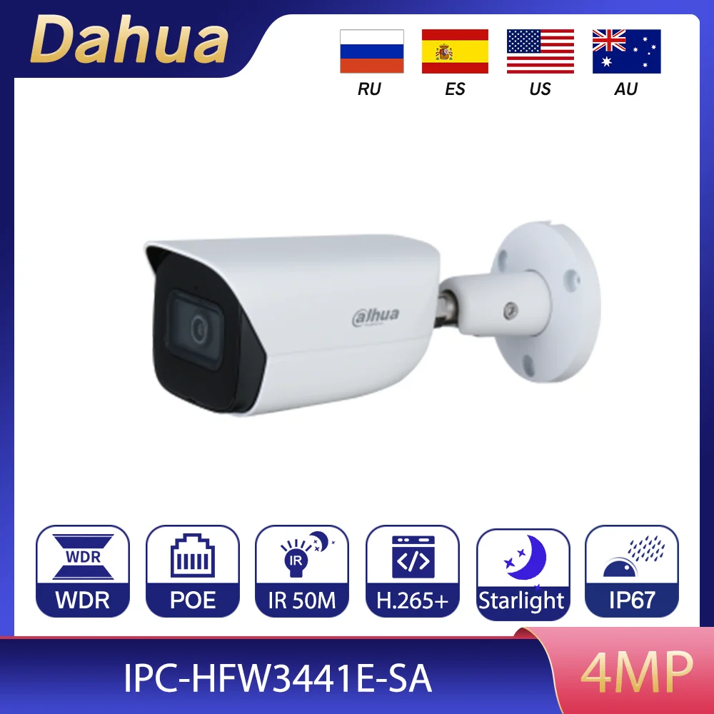 

Оригинальная IP-камера Dahua со встроенным микрофоном, AI 4 МП, IPC-HFW3441E-SA IR 50M, Starlight WizSense, сетевое наблюдение, защита безопасности