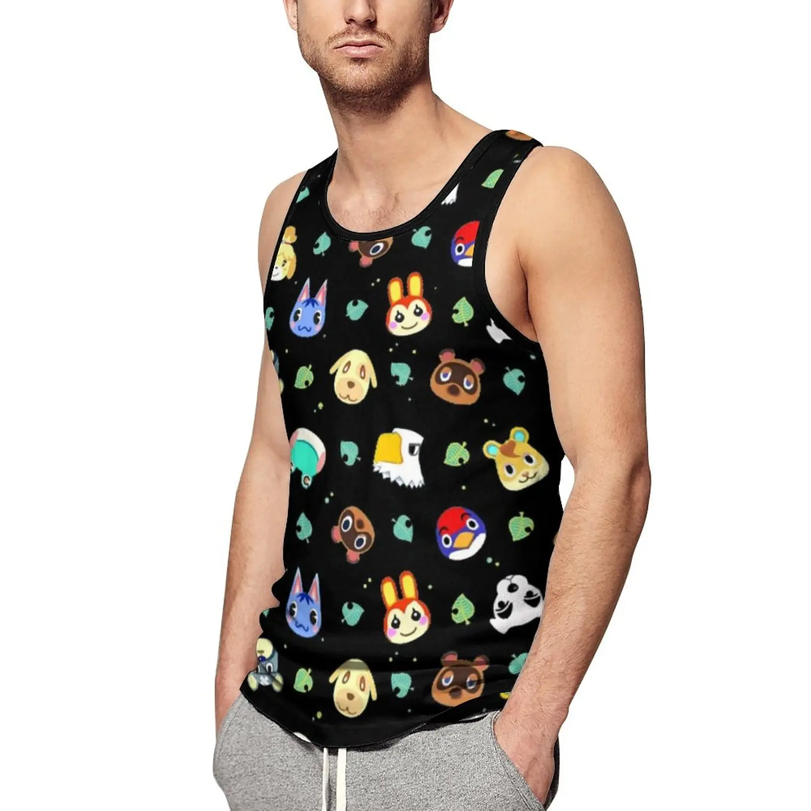 

Animal Crossing Pattern Tank Top Man Game Workout Oversized Tops Summer Vintage Design Sleeveless Shirts