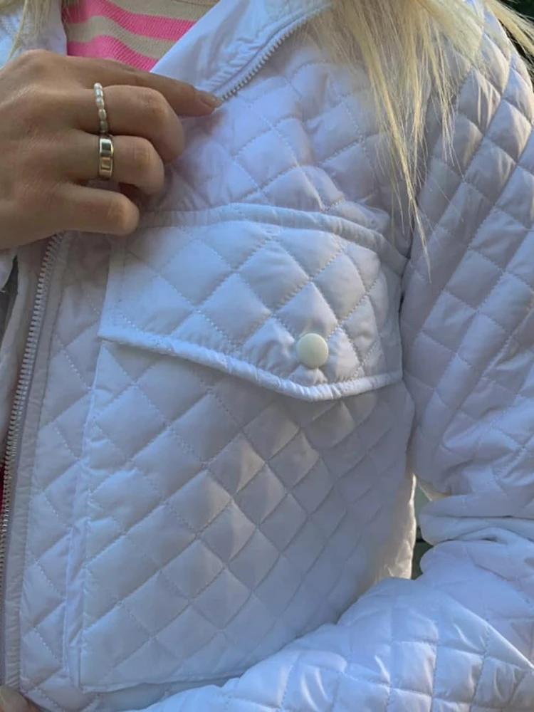 WeiYao y2k Purple Quilted Jacket for Women 2022 Korean Fashion Autumn Winter Zip Up Cute Bubble Coat Streetwear Casual White