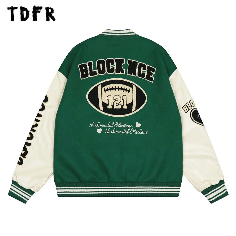 

Embroidery Baseball Jacket Mens Autumn Winter Streetwear Loose Single Breasted Long Sleeve Stadium Jacket Men Outerwear