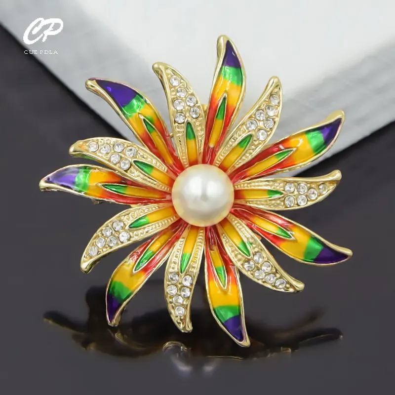 

Fashion hand-painted oil painting pearl sun flower brooch temperament collar needle silk scarf buckle corsage