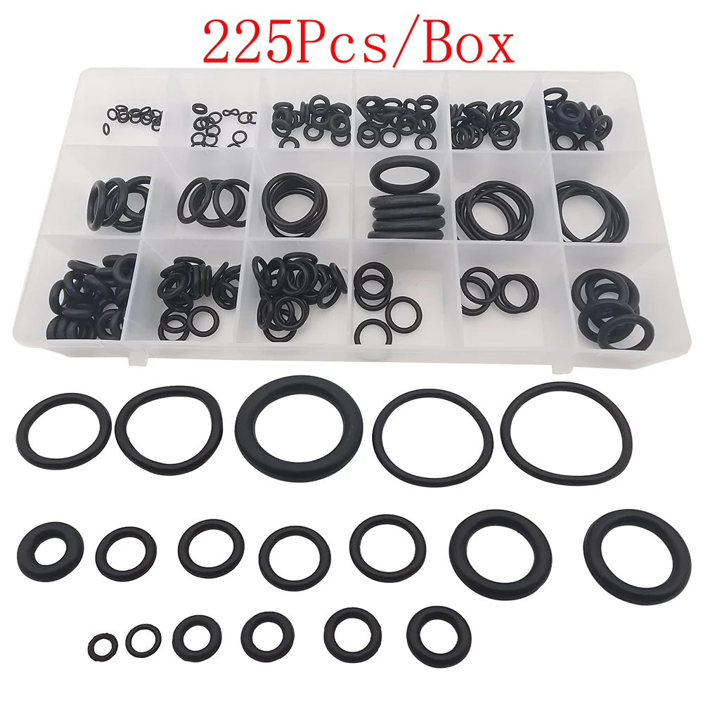 

225Pcs Nitrile Rubber O Ring Oil Resistant O-Rings Washer Seals Assortment Kit Black 18 Sizes Sealing Gasket with Plastic Box