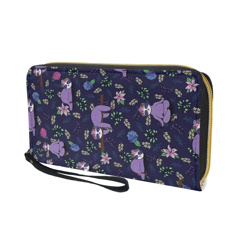 Belidome Womens Wallet Sloth Floral Print Zip Around Long Purse RFID Blocking Card Holder Clutch Large Leather Phone Handbag