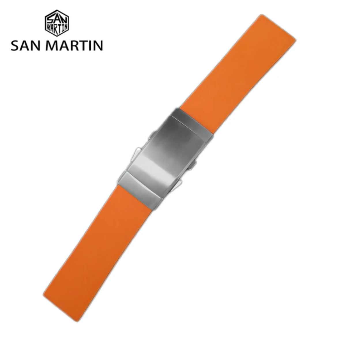 San Martin Waterproof Fluorine Rubber Strap 20mm 22mm Universal Men Diving Watchband Multicolor Simple Watch Parts Steel Clasp