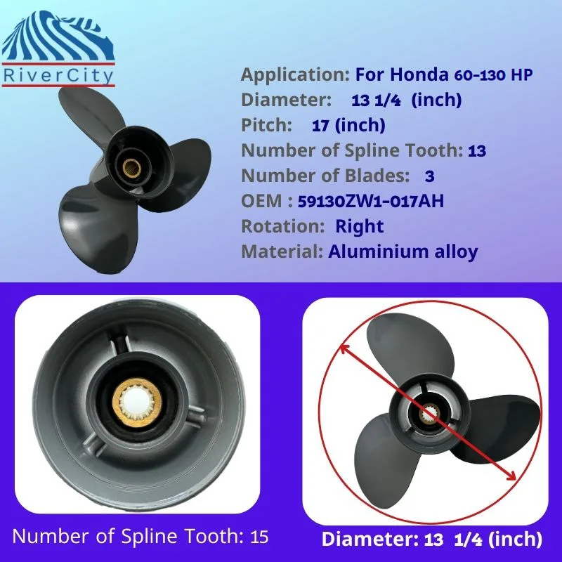 Лодочный гребной винт 13 1/4x17 для Honda 60HP 75HP 90HP 115HP Подвесной двигатель Пропеллер из