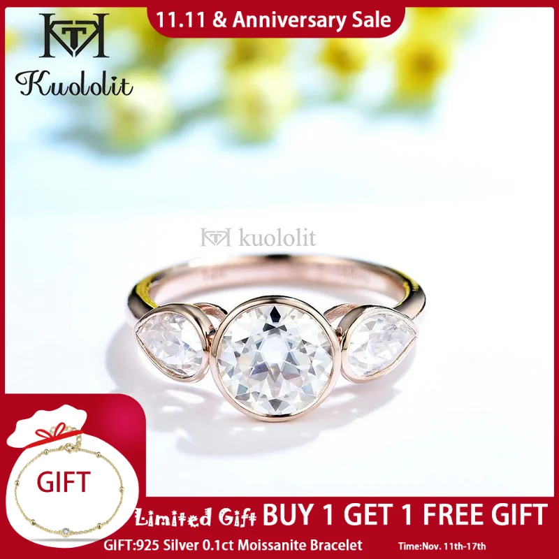 

Kuololit 2CT OMC Moissanite 18K 14K 10K White Gold Ring for Women Round Pear Cut D/VVS1 Solitaire Ring for Engagement Wedding
