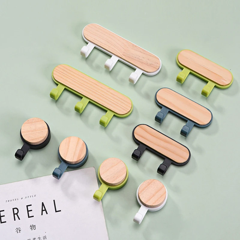 

1Pcs Strong Self Adhesive Door Wall Hangers Hooks ABS Wood Hat Racks Key Hanger Wall Organizer Kitchen Bathroom Accessories