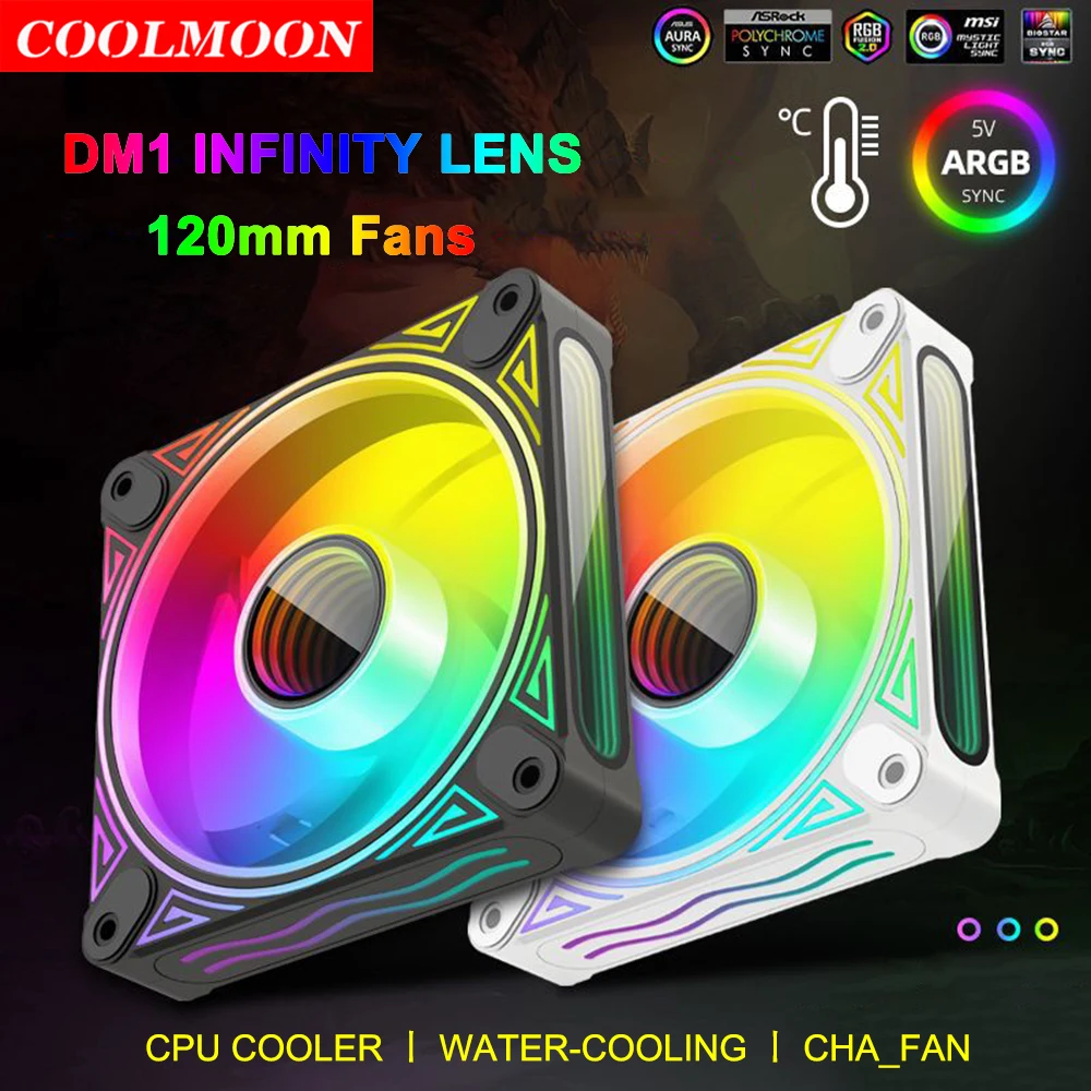 

Coolmoon DM1 Forward / Reverse Blade 5V ARGB Sync 120mm Cooling Fan PWM Quite 12cm RGB Fans For Case CPU Raditor Cooler Heatsink