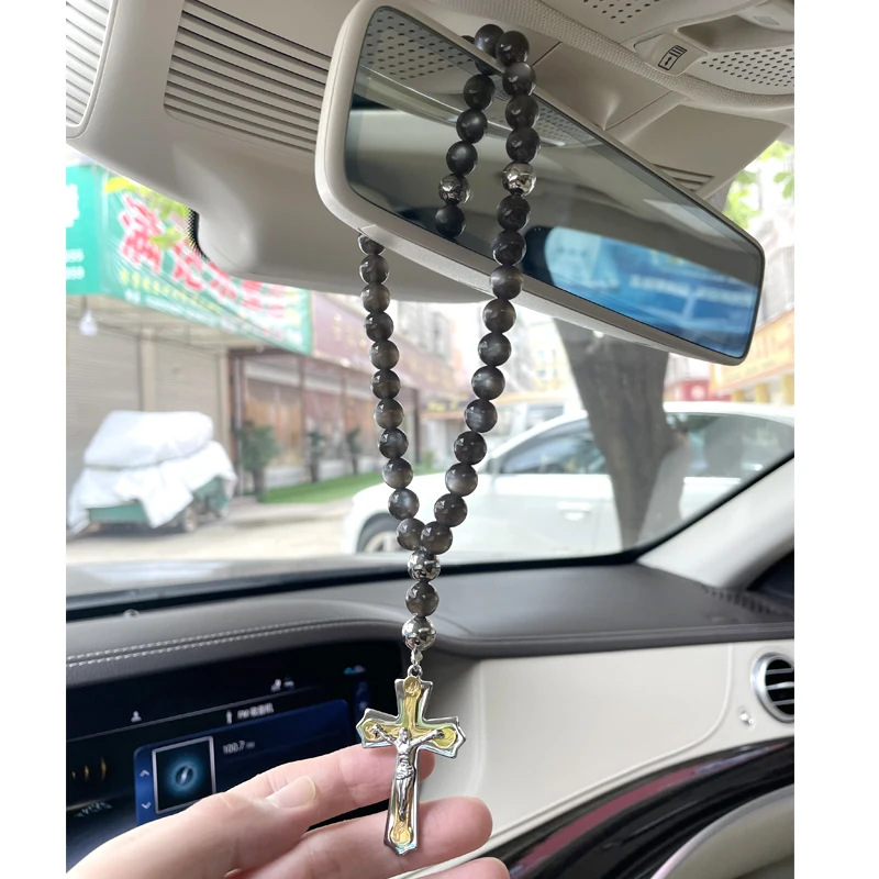 

Christian cross Jesus Prayer 33 beads rosary stainless steel car pednant car hanging