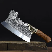 longquan kitchen knives 8 3 inch hanamde forged copper dragon decor chopper cleaver chinese chef knife bone meat poultry tools