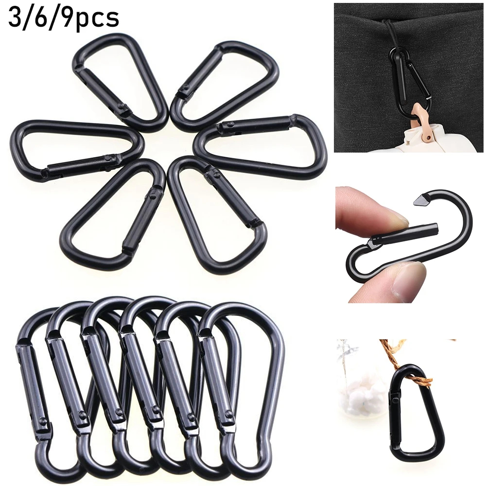 

3/6/9pcs Quickdraws Black Climbing Camping Hiking Packback Buckles Snap Clip Water Bottle Hooks D Carabiner Keychain