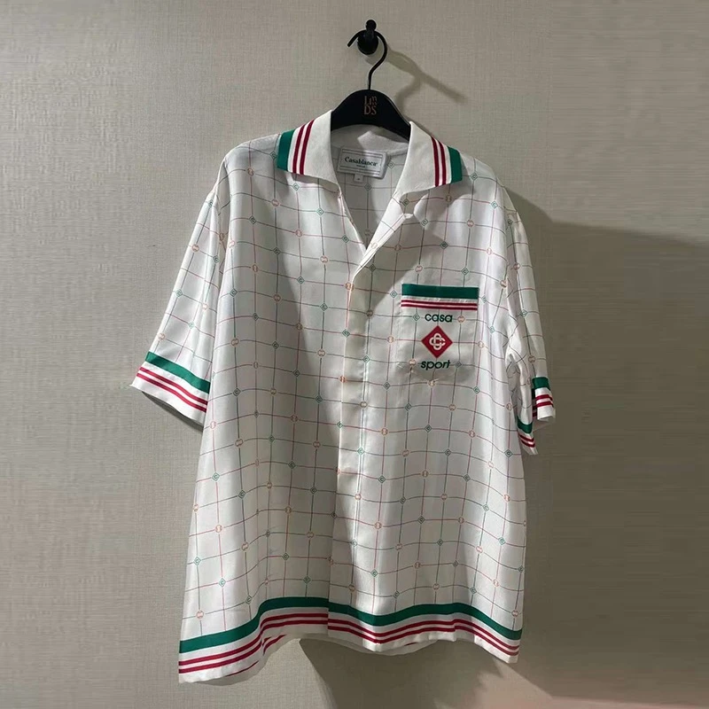 

Рубашка в шотландскую клетку для мужчин и женщин, повседневная Гавайская сорочка оверсайз из белого шелка с короткими рукавами, 1:1