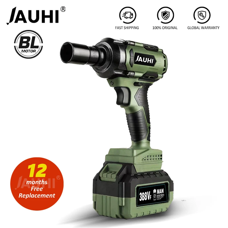 

JAUHI 1/2 Inch Brushless Electric Impact Wrench 800N Cordless Wrench Socket Rechargeable 20000mah 21V Auto Repair Tools