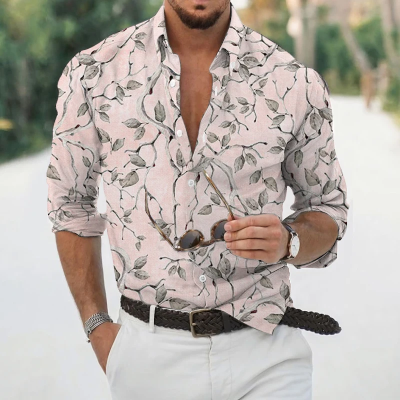 Hawaii Trip Casual Button Dress Shirt Full Sleeve Beach Streetwear Men's Clothing Floral 3D Print Men's Shirt S-4XL