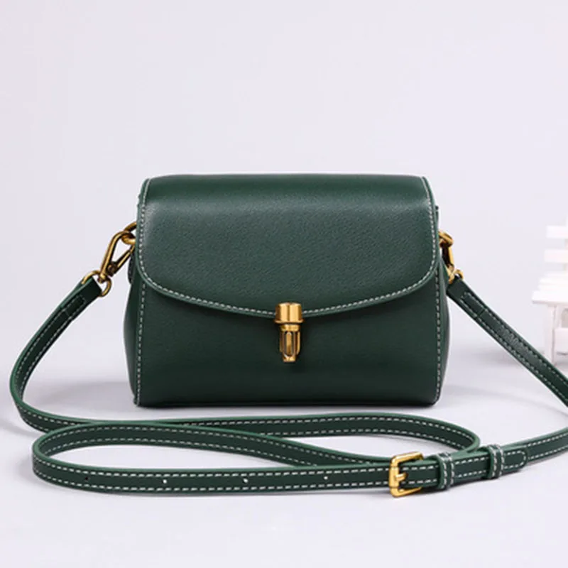 

Genuine Leather Women's Shoulder Bags New Retro Ladies Messenger Bag Cowhide Leather Crossbody Bags Women Handbags Green Black