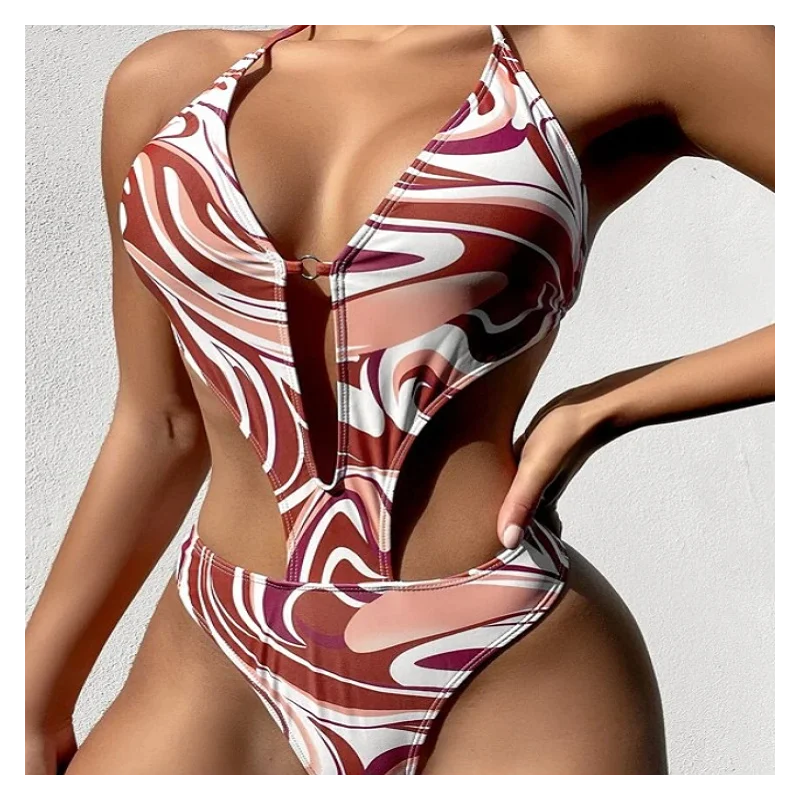 

Bikini 2022 European And American New Ins Sexy Bikini One-piece Swimsuit Printed Gathered Women’s Bra