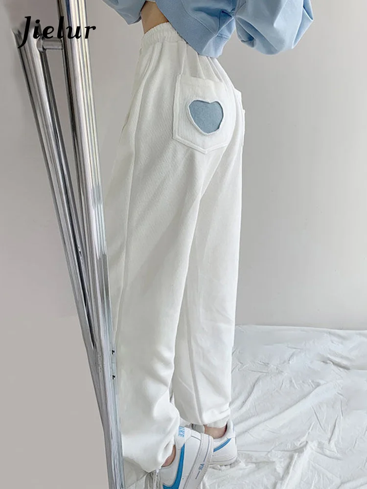 

Jielur Women Trend Solid Color All-Match Comfortable Pants Female Love Pockets Simplicity Elastic Waist Loose Supple Trouser