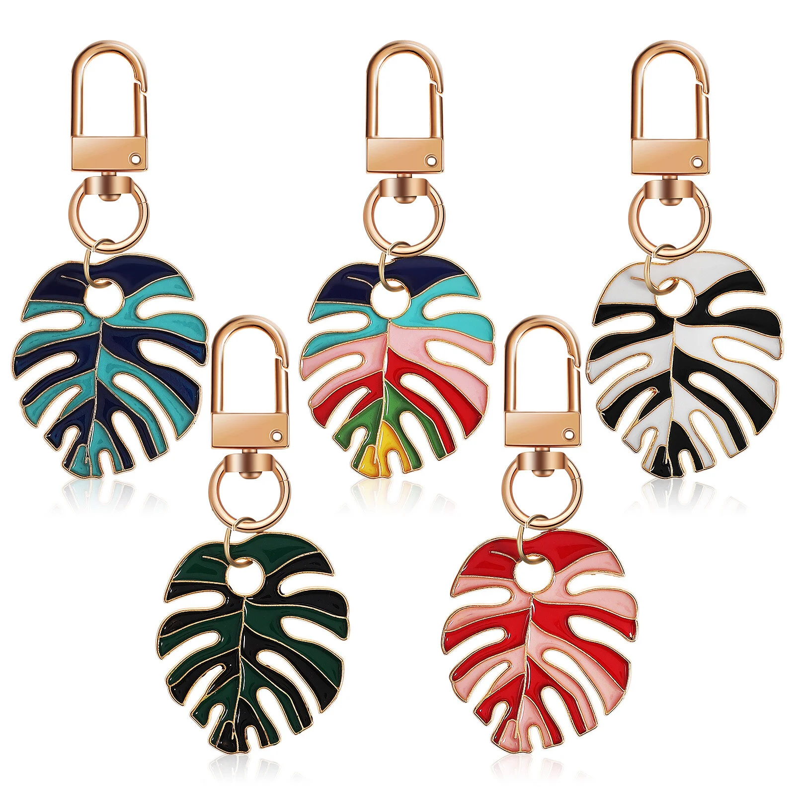 5 Pcs Keychain Palm Leaf Fob Holder Folk-custom Monstera Decoration Alloy