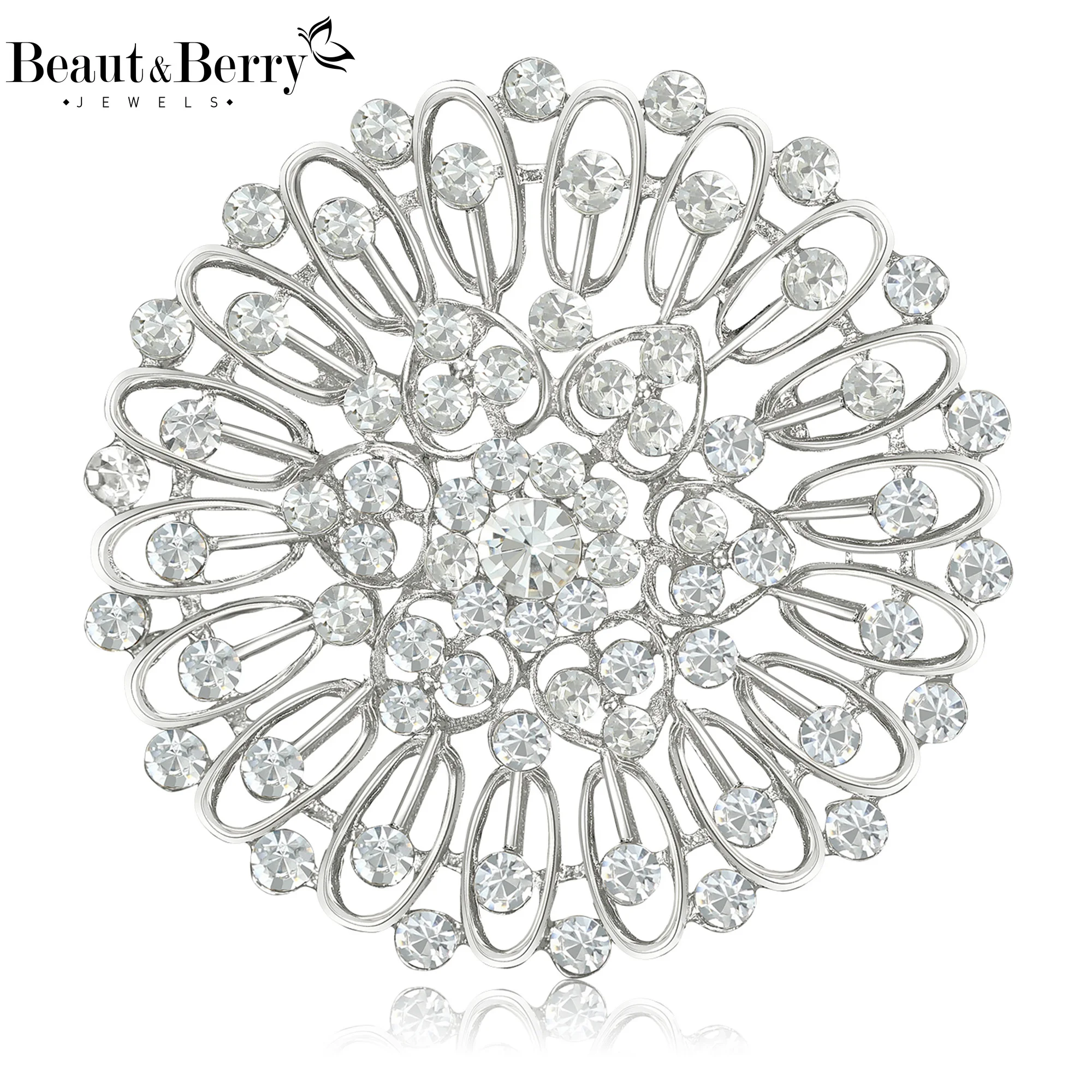 Фото Роскошные ажурные броши Beaut&Berry с цветами из страз для женщин и мужчин, повседневные броши в виде растений, украшения для вечеринок, аксессуары, подарки №1