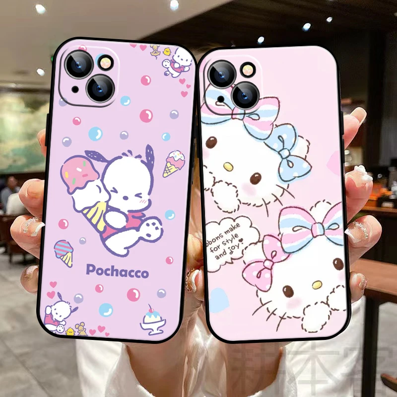 

Cartoon Hello Kitty Phone Case For Funda iPhone 13 11 Pro Max 12 Mini X XR XS Max 6 6s 7 8 Plus SE 2020 Coque Silicone Cover