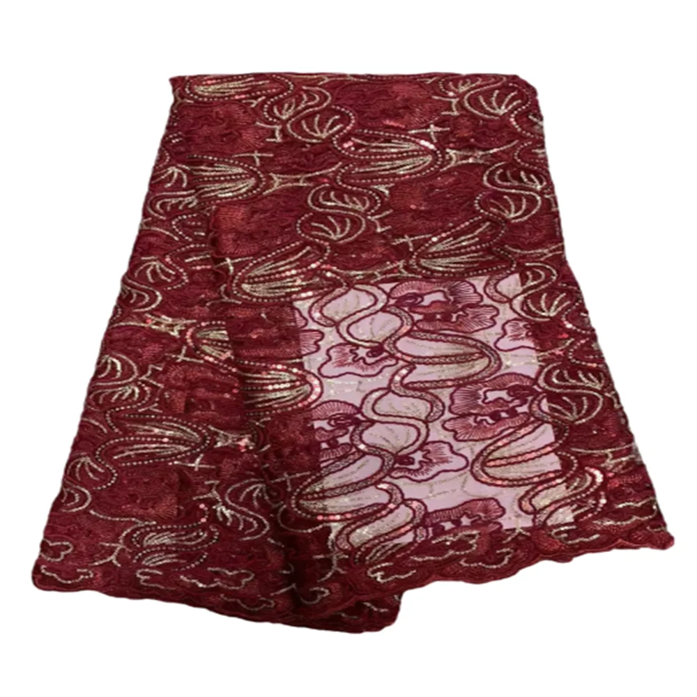 

2023 африканская Высококачественная кружевная ткань, последняя винно-красная французская сетка, вышитая кружева в тюле, нигерийская ткань