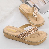 plus size 42 solid outside woman slides wedges casual sandals string bead platform female flip flops summer beach women slippers