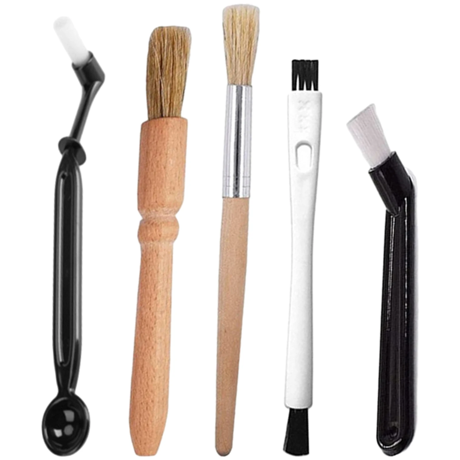 

5pcs Professionals Portable Home Efficien Soft Bristles Coffee Machine Cleaning Brush Office Nylon Comfortable Grip With Spoon
