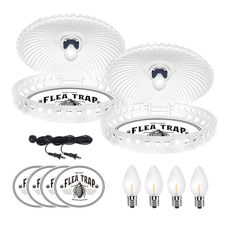 2PCS Sticky Flea Traps With 4 Discs&amp4 Bulbs Shell Shape Electric Light Killer Bed Bug Trap US Plug