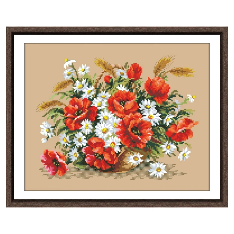 

Field bouquet cross stitch kits poppy daisy wheat 18ct 14ct 11ct linen flaxen canvas stitching embroidery DIY gifts home decor
