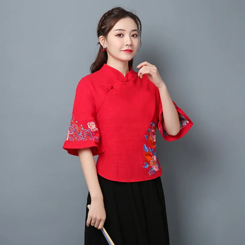 

Retro Chinese Women Blouse Traditional Vintage Oblique Shirt Zen Summer Cotton Tang Suit Mandarin Collar Cheongsam Top