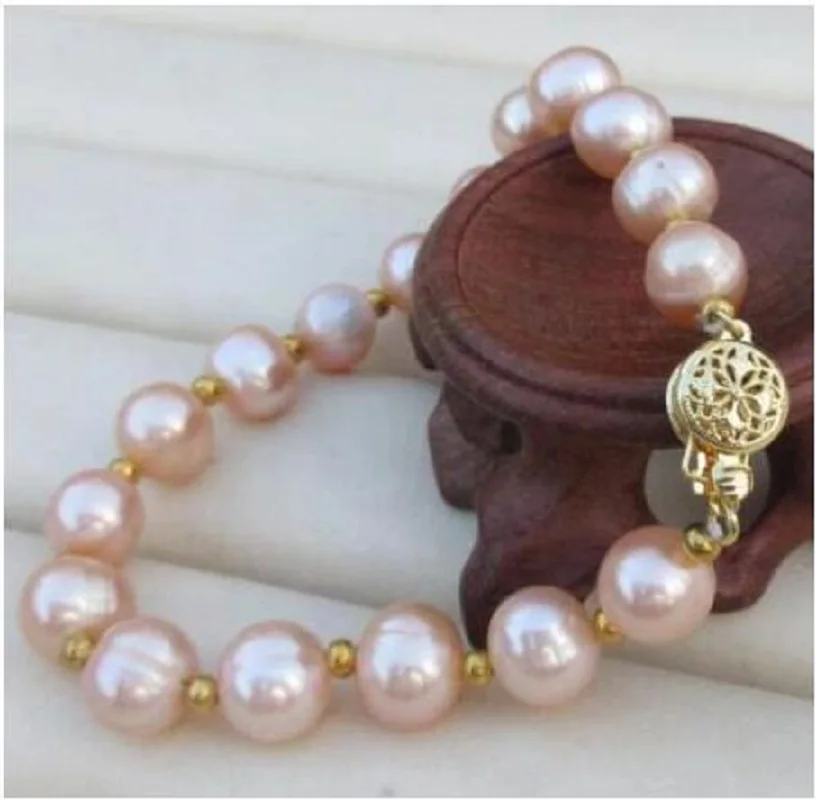 

New AAA 8-9mm South Sea Genuine Pink Pearl BRACELET 7.5-8" Gold