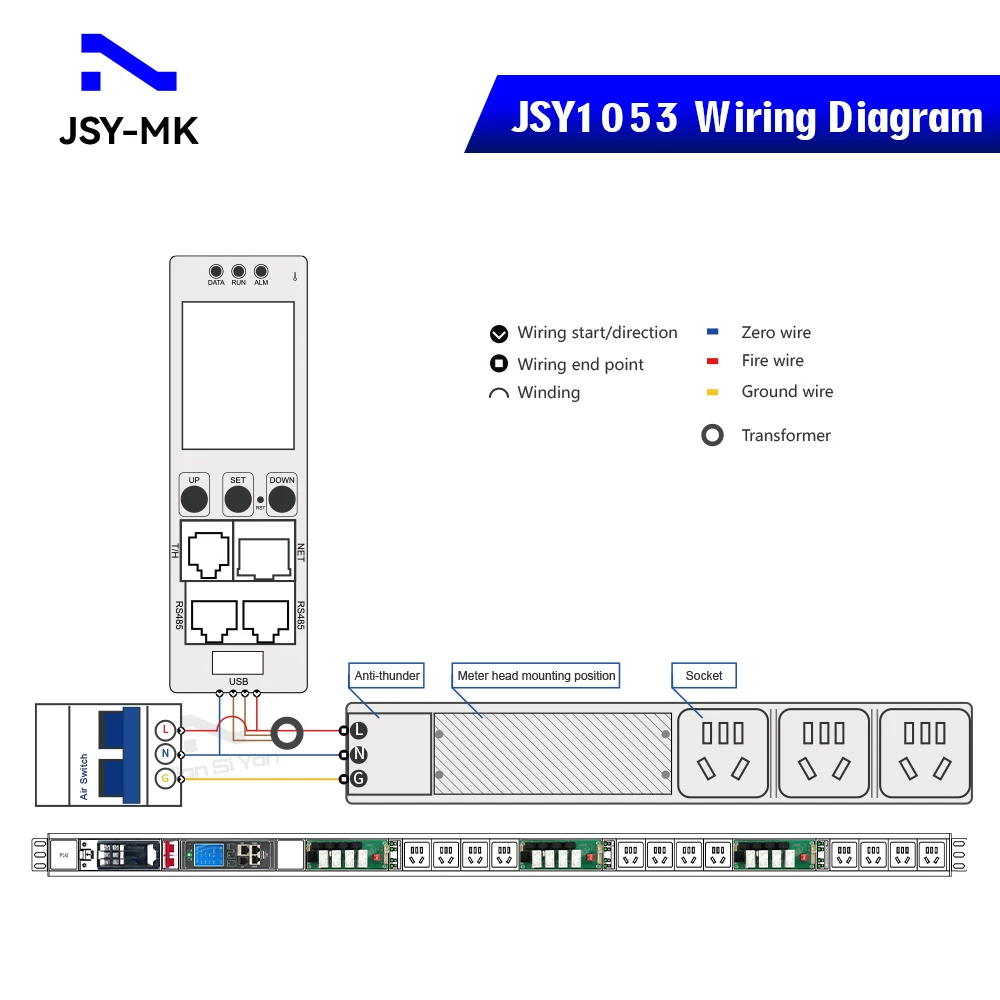 Фото JSY1053 Однофазный интеллектуальный IP-измеритель PDU с портами температуры и влажности 63A 220 В Ethernet RS485 №4