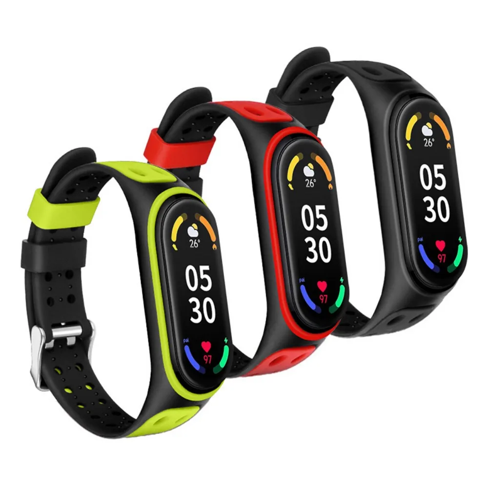 Double Buckle Breathable Soft Silicone Replacement Sport Strap For Xiaomi Mi Band 7 6 5 4 3 Straps Wristband MiBand 7 Bracelet