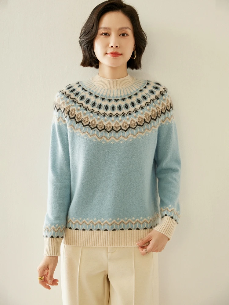 Женский кашемировый пуловер с ложным воротником плотный свитер изображением