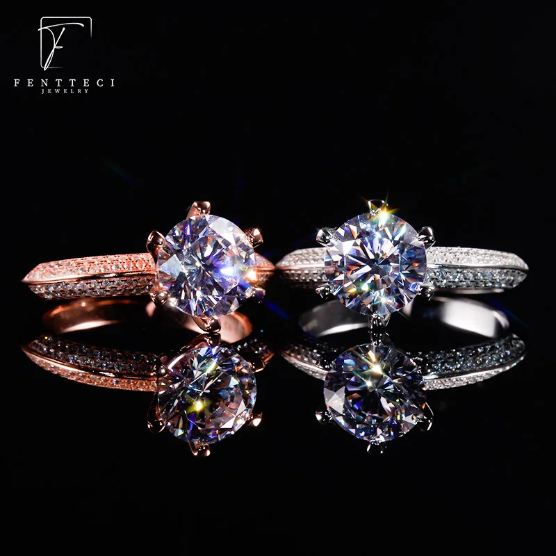 FENTTECI Platinum D Color Moissanite Ring 1/2/3 Carat Pt950 Luxury Fine Jewelry Proposal Engagement Wedding Ring for Women Gift