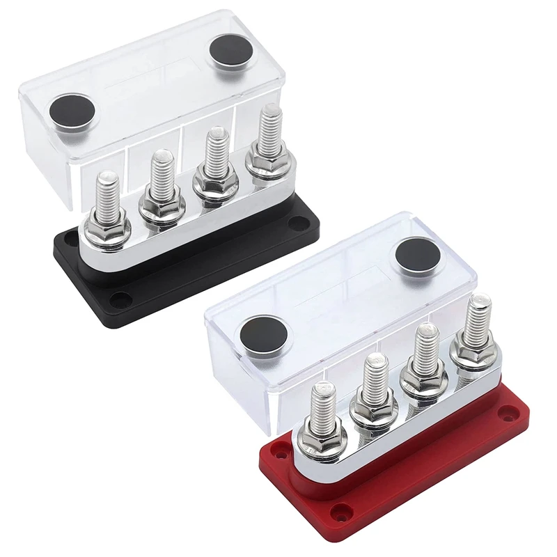 

600A Bus Bar 4-Stud (3/8 Inch) M10 High Current Copper Busbar Terminal Block Marine DC 12V 24V 48V With Cover