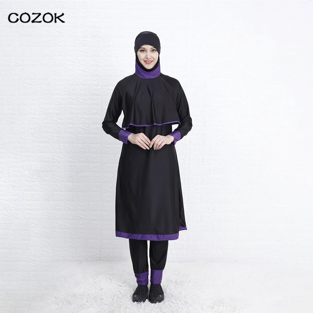 

Muslim Burkini Swimwear Black Swimsuit Modest Fashion Women Burkini Hijab Islamic Women Borkini Full Swimsuit Long Sleeve Islam