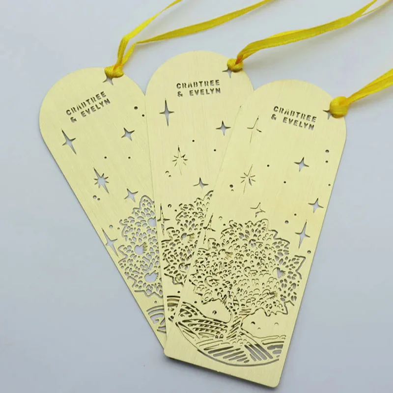 

customed design BOYA Custom Engraved Logo Gold Plated Etched Wishing Tree Metal Bookmark for books