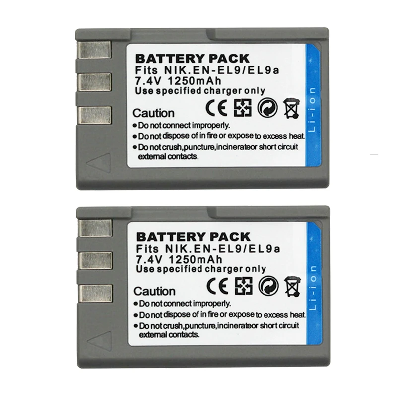 

2pcs EN-EL9 EN-EL9A Camera Battery For Nikon 1250mAh ENEL9a ENEL9 EN EL9a EL9 Batterie D40 D60 D40X D5000 D300 L15
