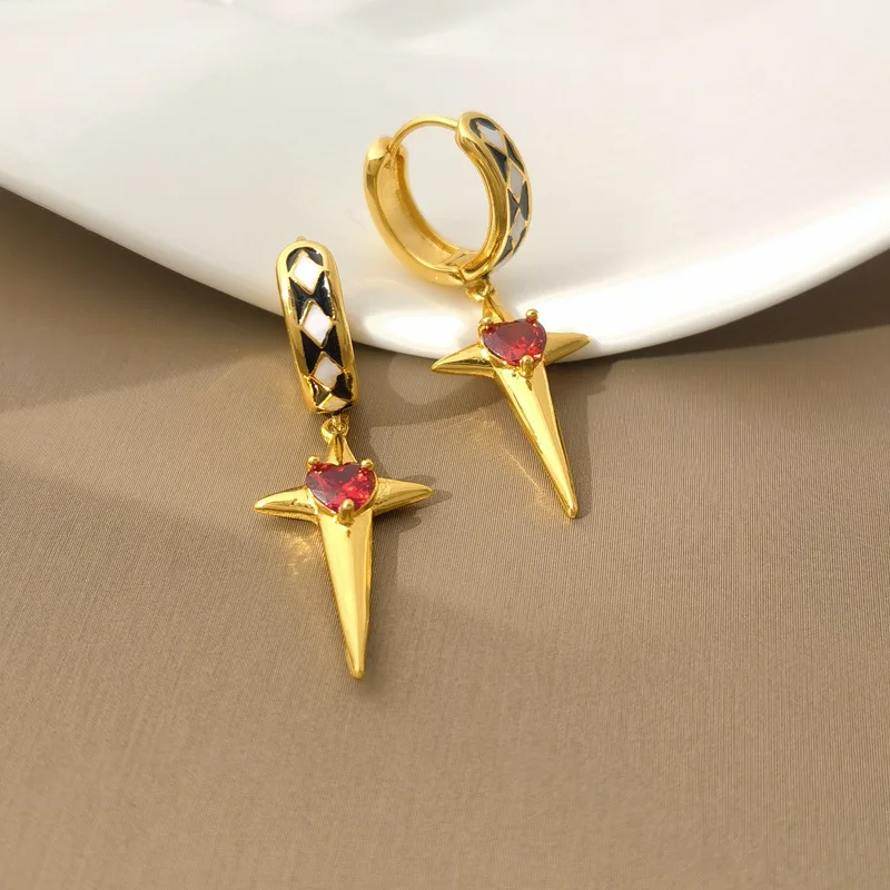 Современные украшения серьги в виде красного сердца и звезд лидер продаж