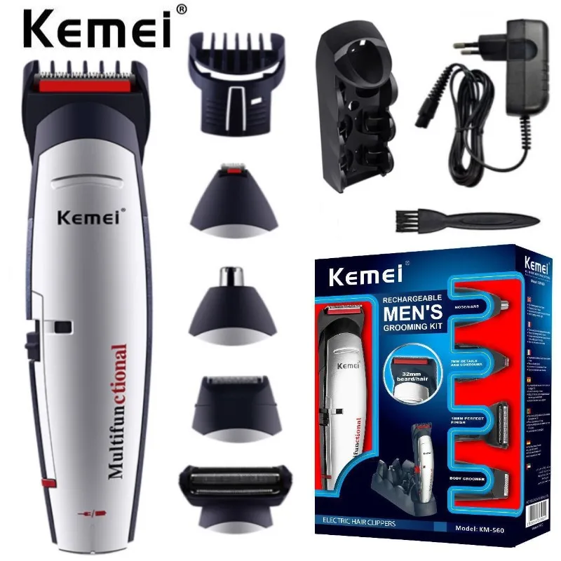 

KM-560 5 в 1 брендовая профессиональная машинка для стрижки волос, Аккумуляторная Беспроводная Бритва для бороды в носу, устройство для стрижки...