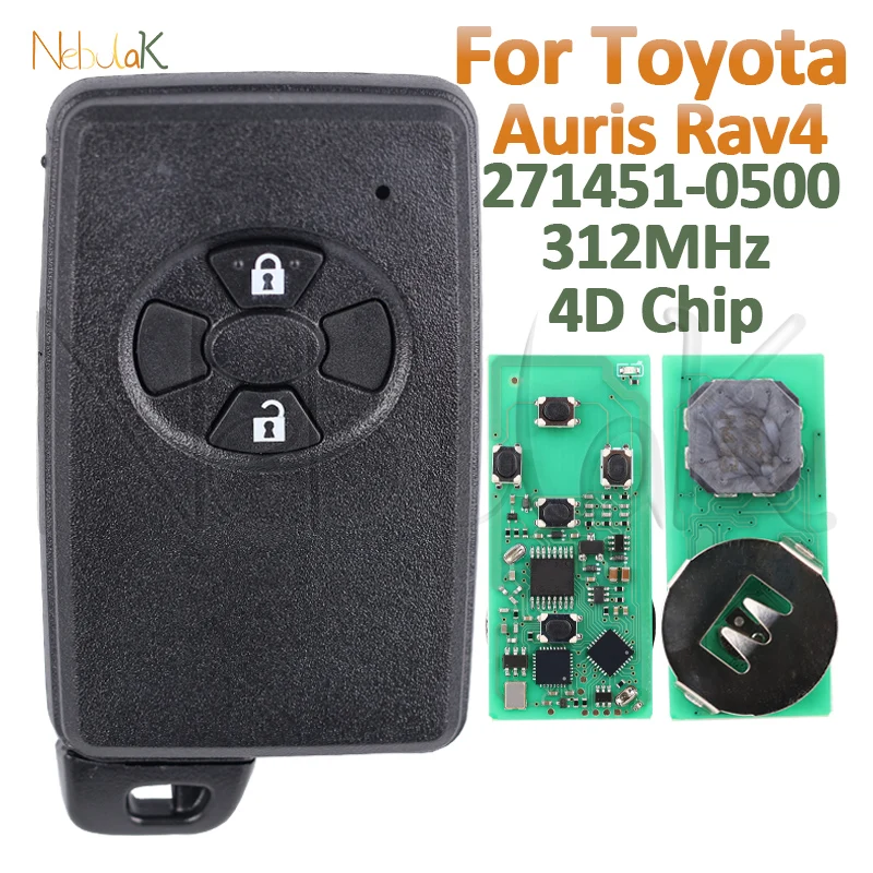 Фото Умный ключ с дистанционным управлением автомобиля 271451 -0500 для Toyota Auris Rav4 2006 2007 2008 2009 2010 2011 312 МГц 4D чип 2 кнопки авто брелок №1